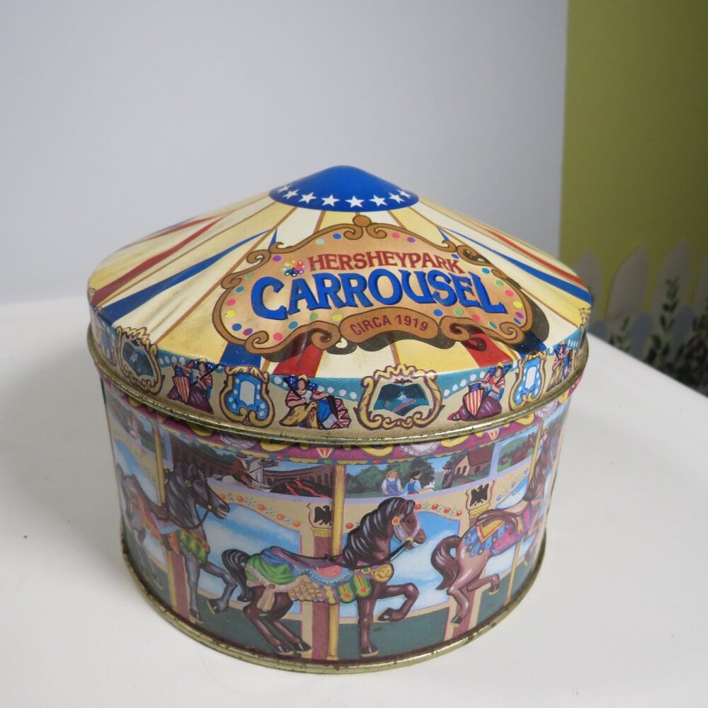 Hershey Park Carrousel Metal Tin Container / Hometown Series Canister 1996 READ